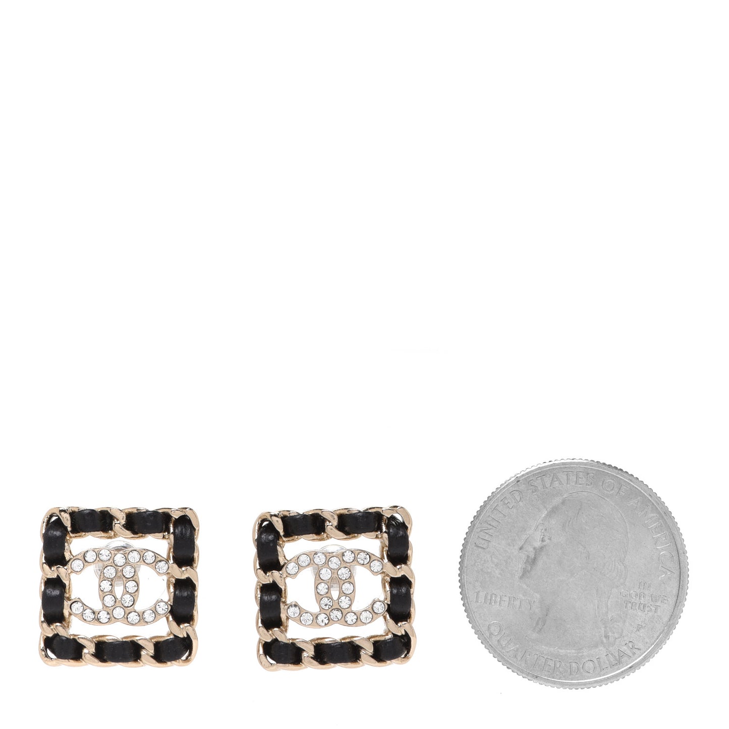 Crystal Lambskin Chain Sergeant Chanel Stud Earrings Black Gold
