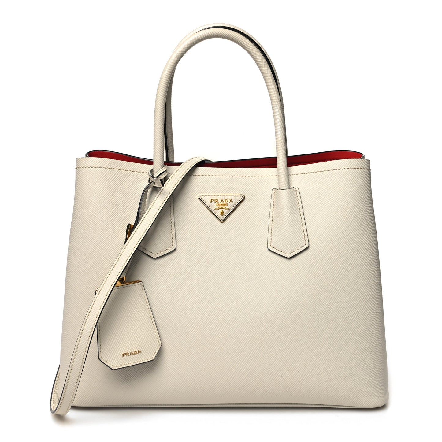 Saffiano Cuir Medium Double Bag Talco Lacca