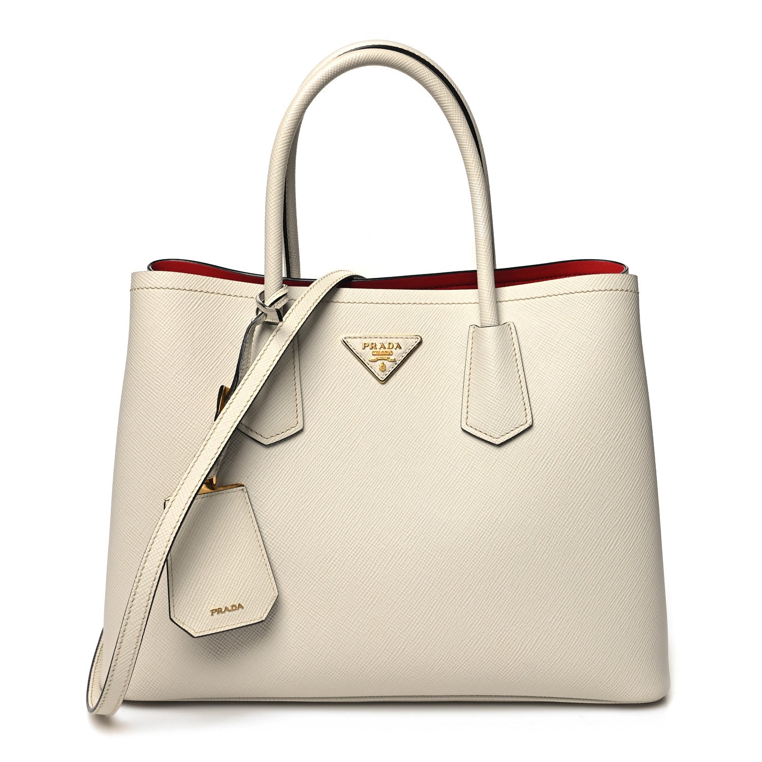 Prada Saffiano Cuir Medium Double Bag Talco Lacca 1 of 12