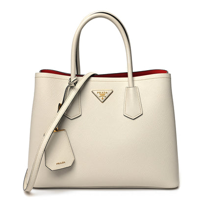 Prada Saffiano Cuir Medium Double Bag Talco Lacca 1 of 12