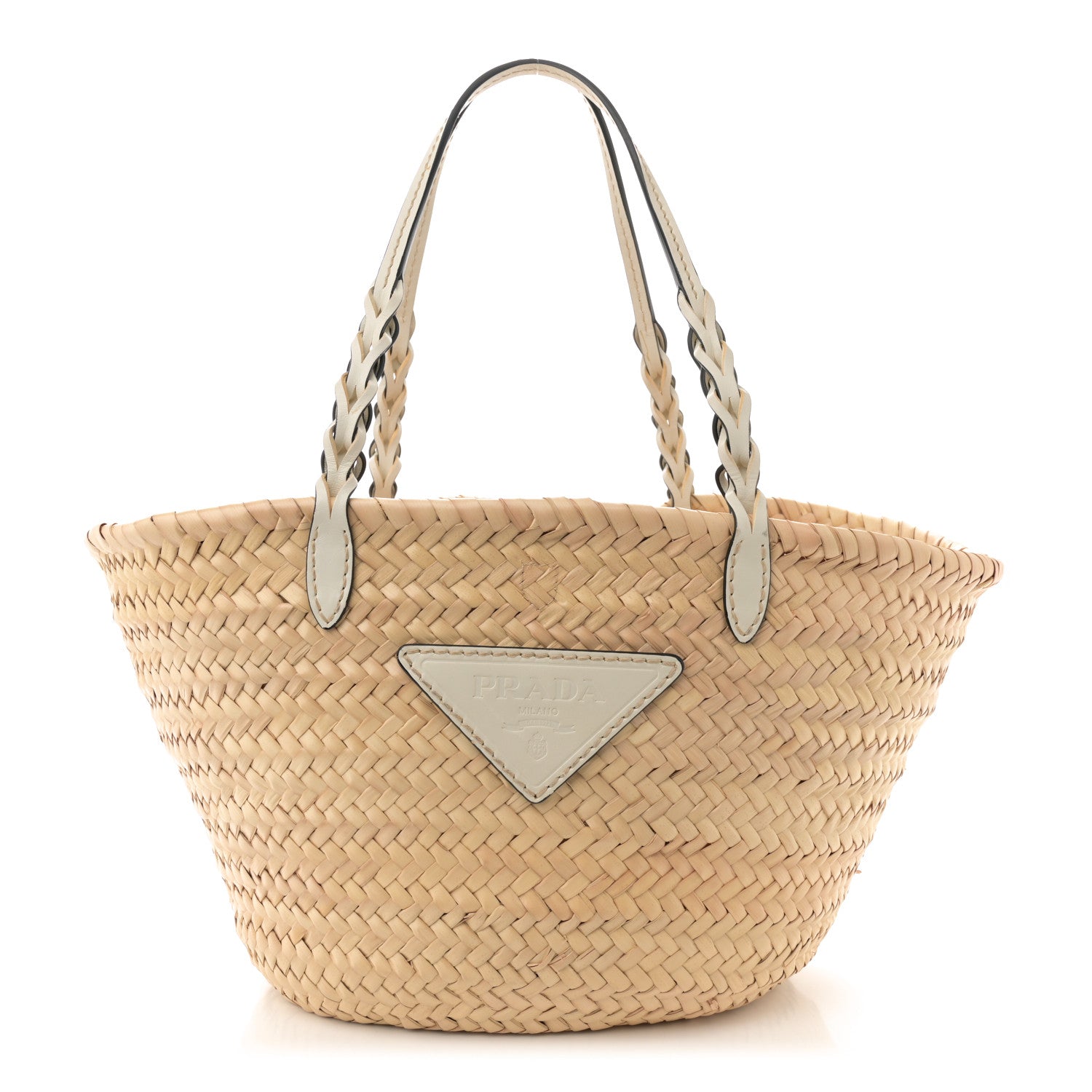 Prada Palmitto Vitello Woven Braided Large Basket Tote Bag Naturale White 1 of 11