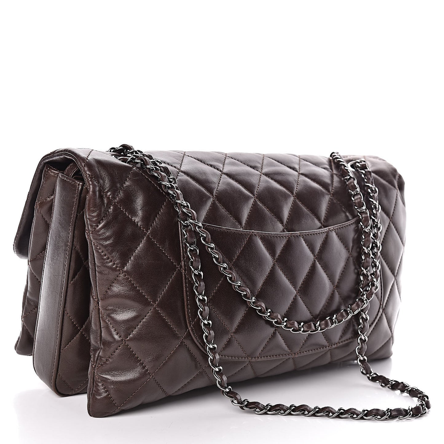 Lambskin Quilted Maxi 3 Flap Dark Brown