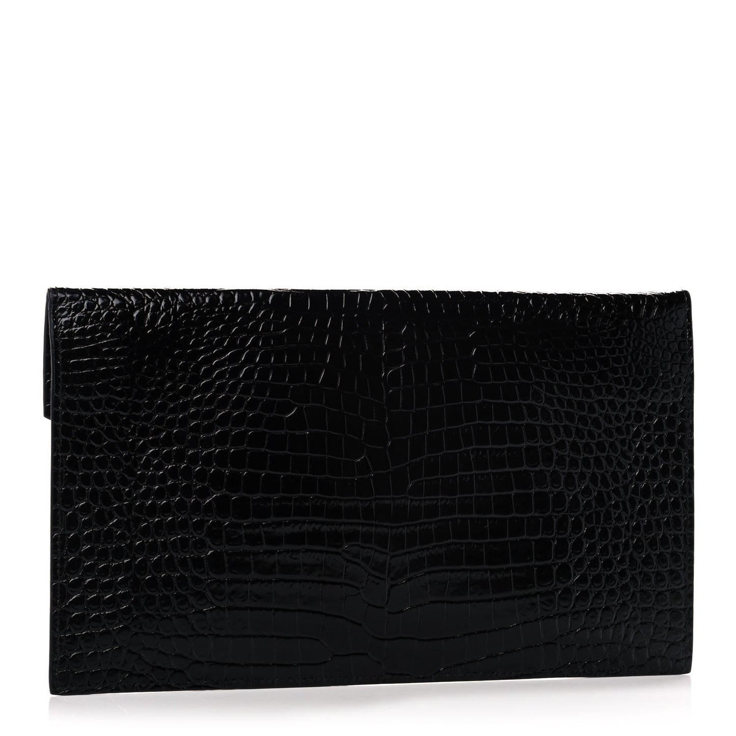 Calfskin Crocodile Embossed Uptown Monogram Clutch Black
