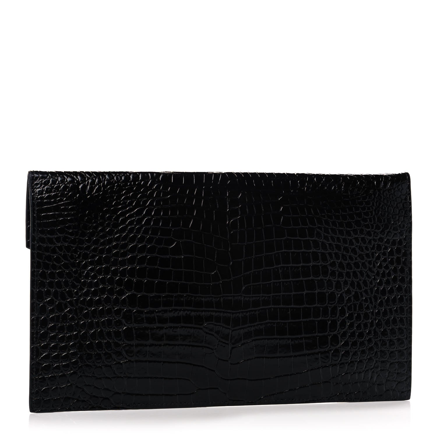 Saint Laurent Calfskin Crocodile Embossed Uptown Monogram Clutch Black 3 of 7