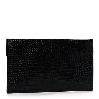 Saint Laurent Calfskin Crocodile Embossed Uptown Monogram Clutch Black 3 of 7
