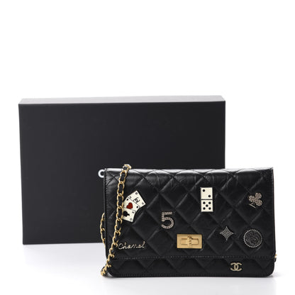 Chanel Aged Calfskin Quilted Lucky Charms Casino 2.55 Reissue Wallet On Chain WOC Black 12 of 12