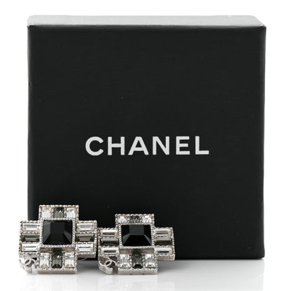 Chanel Baguette Crystal CC Earrings Silver Black 5 of 5