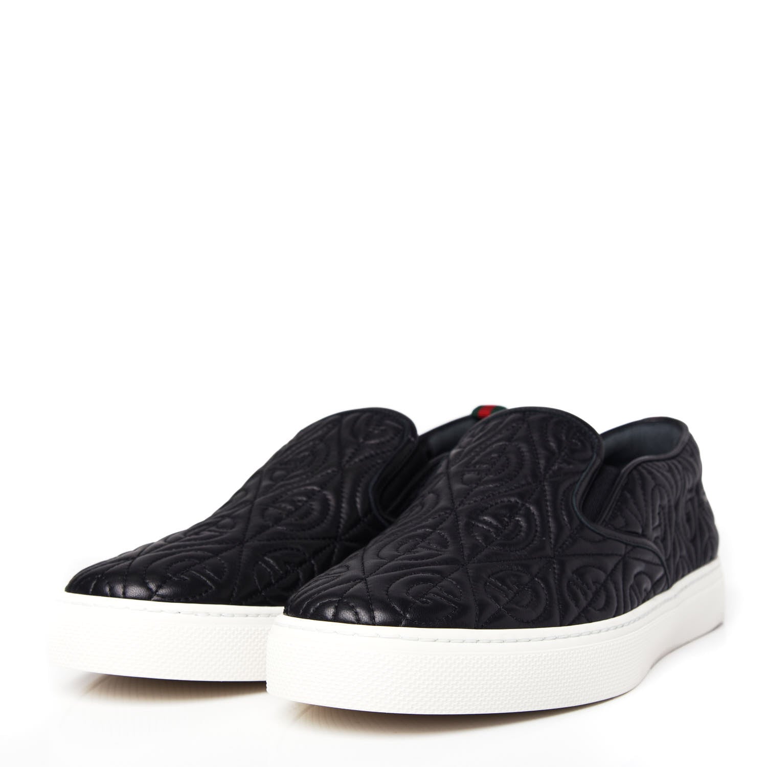 Gucci Nappa Web G Rhombus Quilted Mens Slip On Sneakers 10 Black 3 of 11