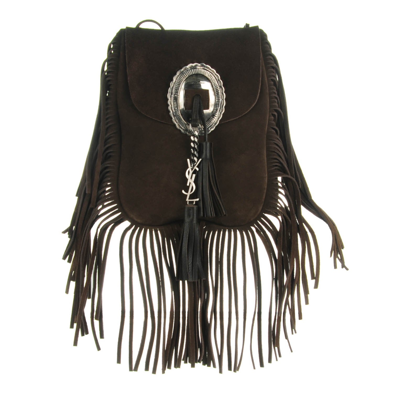 Saint Laurent Suede Fringe Flat Anita Crossbody Bag Coffy Marrone 1 of 7