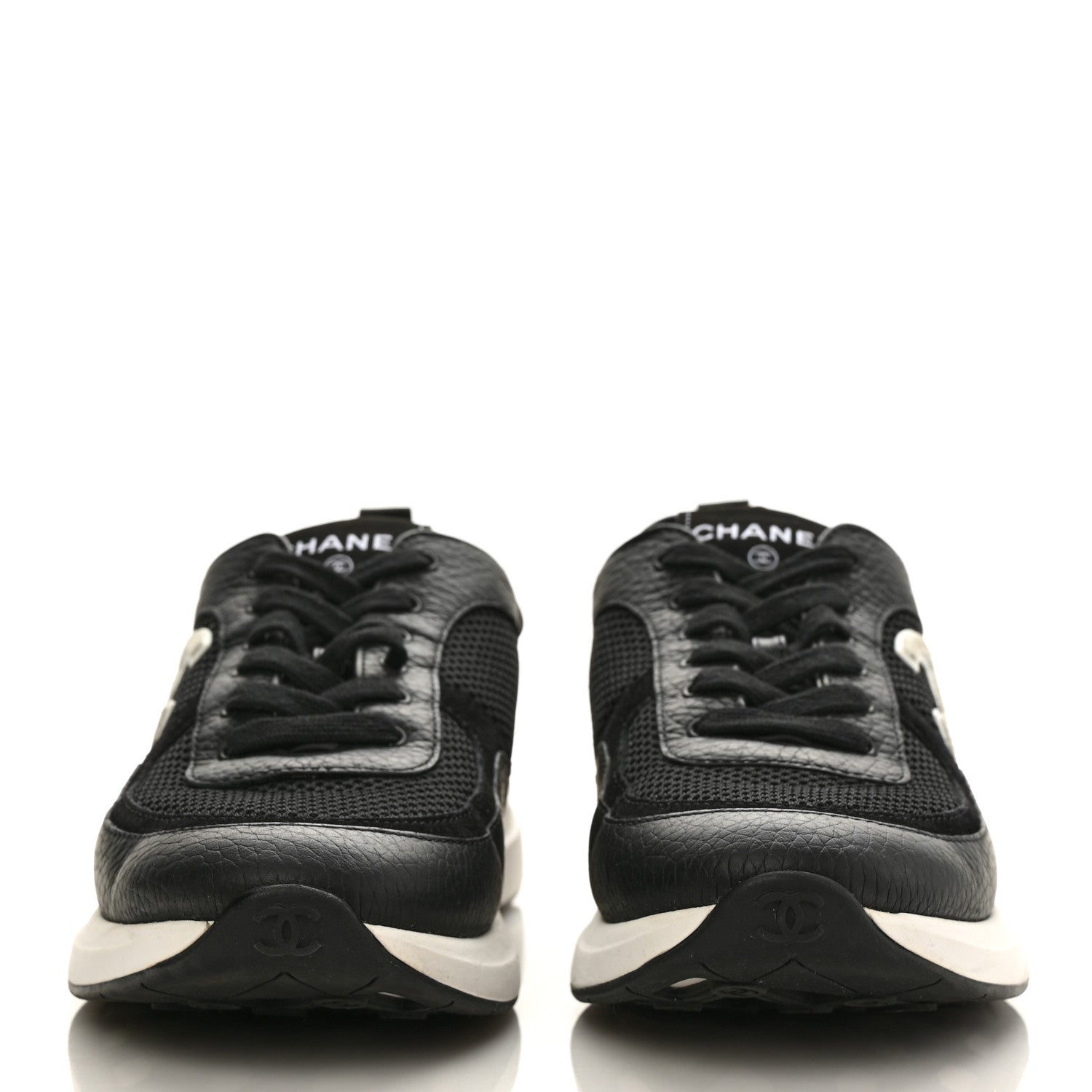 Chanel Calfskin Mesh Lycra Suede Womens Logo Sneakers 41 Black 2 of 9