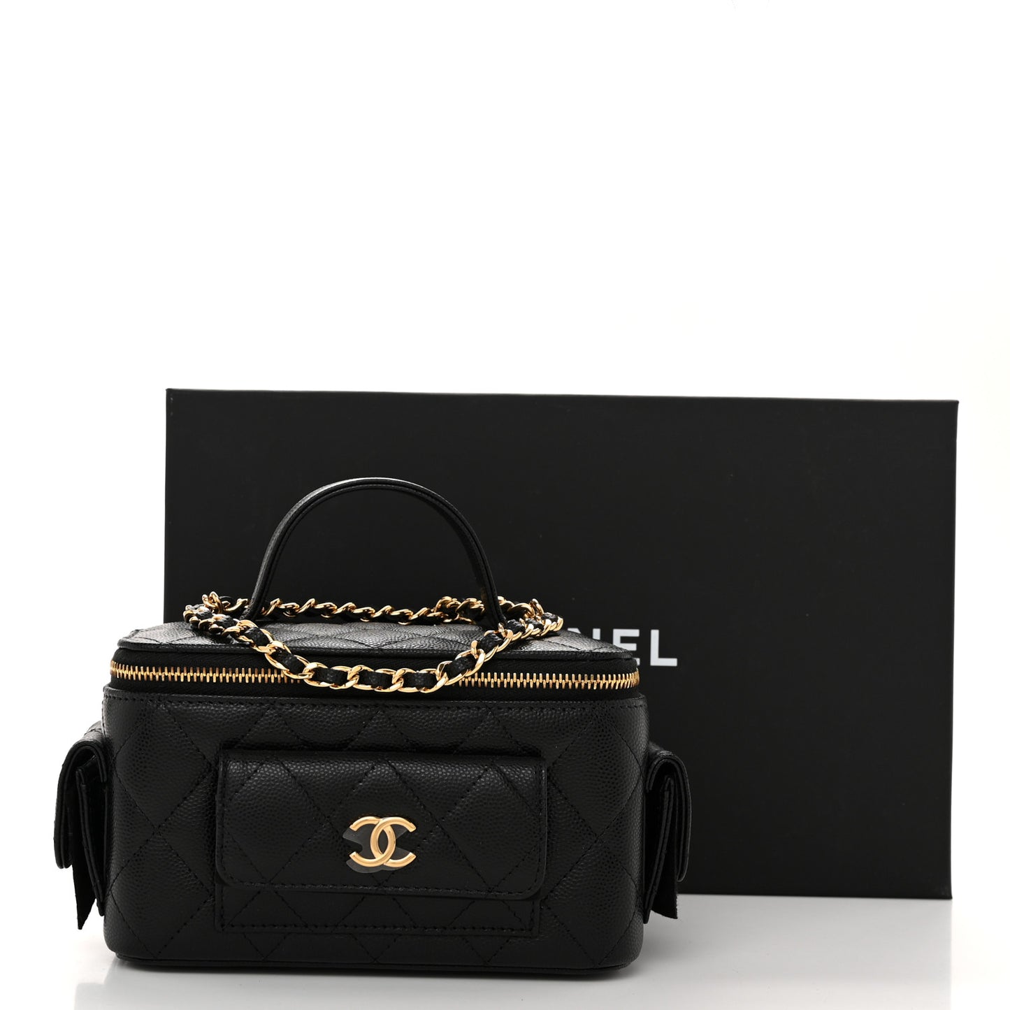 Caviar Quilted Polly Pocket East West Top Vanity With Chain Black