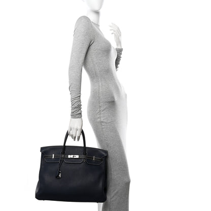 Hermes Togo Bi Color Horseshoe Birkin 40 Bleu Nuit Black 2 of 16