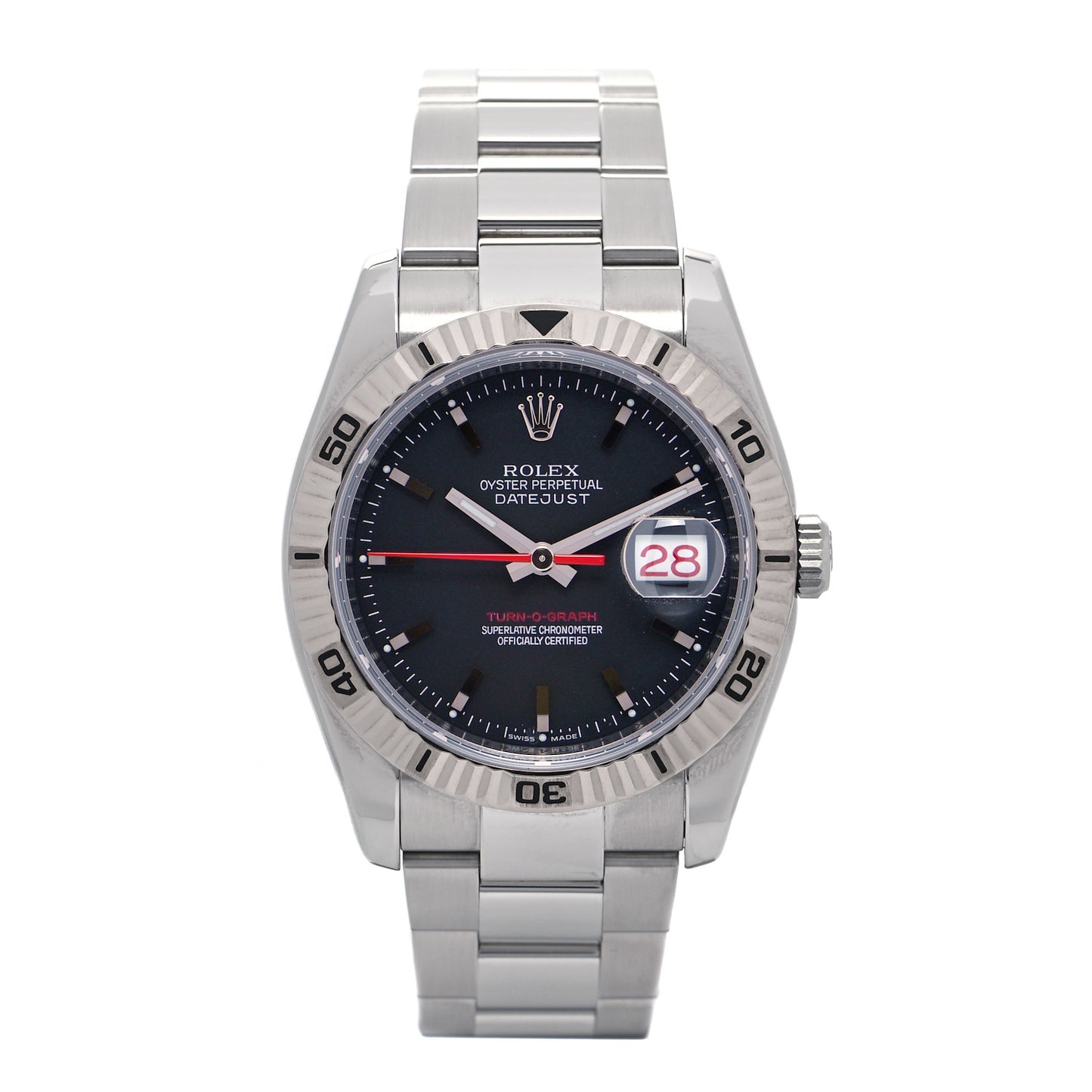 Stainless Steel 18K White Gold 36mm Oyster Perpetual Datejust Turn-O-Graph Watch Black 116264