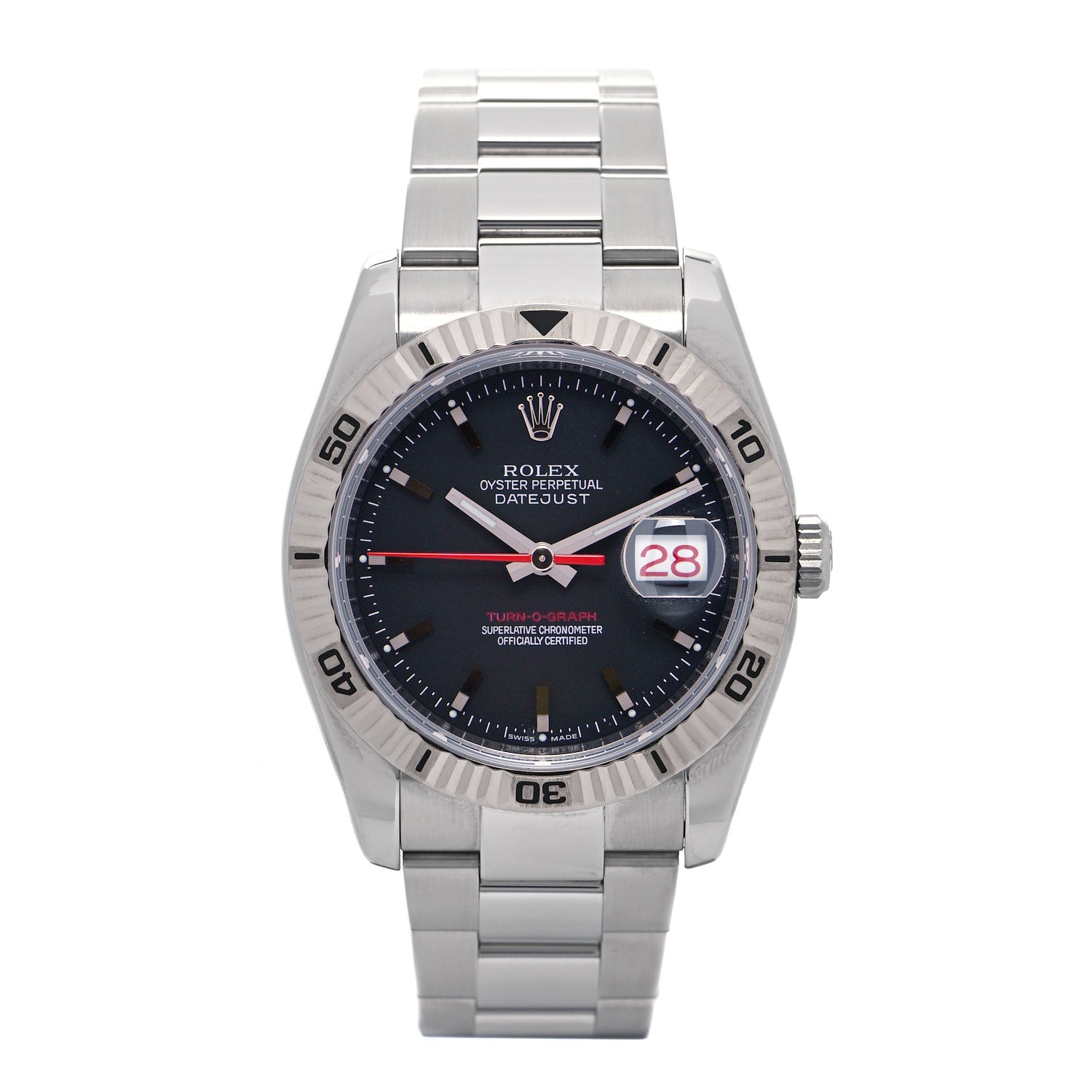 Rolex Stainless Steel 18K White Gold 36mm Oyster Perpetual Datejust Turn-O-Graph Watch Black 116264 1 of 5