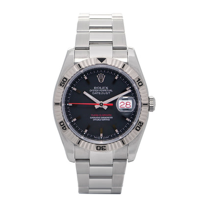 Rolex Stainless Steel 18K White Gold 36mm Oyster Perpetual Datejust Turn-O-Graph Watch Black 116264 1 of 5