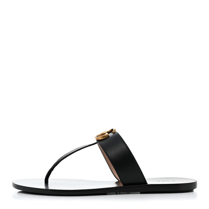 Gucci Calfskin GG Marmont Thong Sandals 38 Black 1 of 8