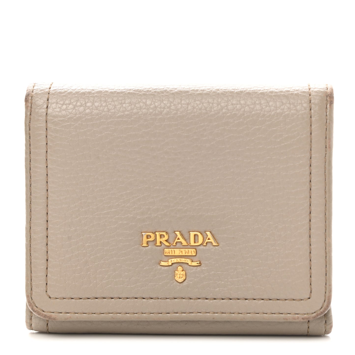 Vitello Daino Metal Tri-Fold Wallet Visone