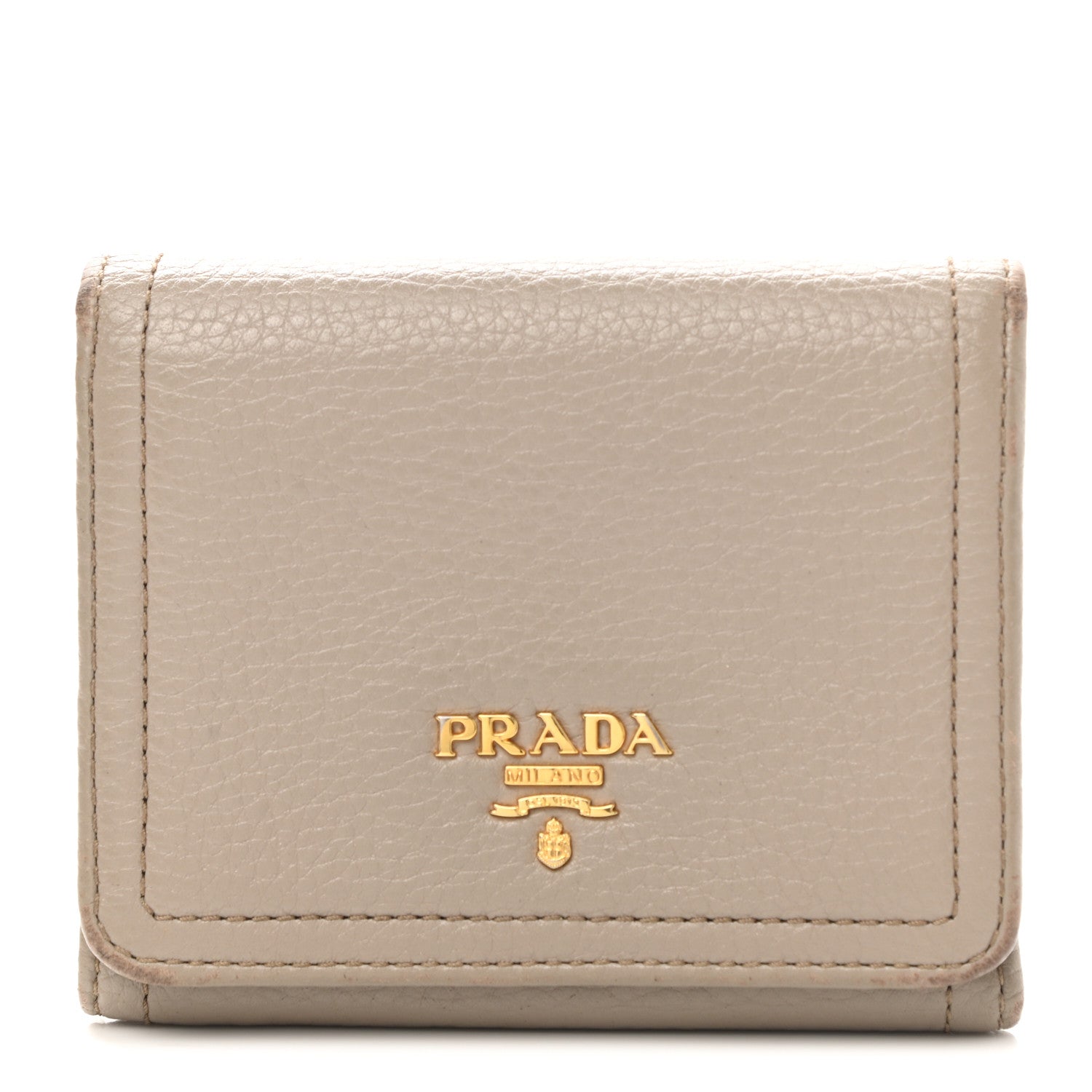 Prada Vitello Daino Metal Tri-Fold Wallet Visone 1 of 7