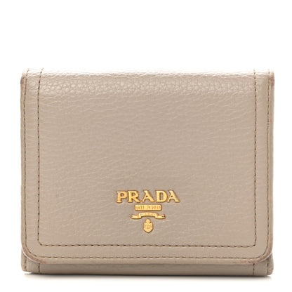 Prada Vitello Daino Metal Tri-Fold Wallet Visone 1 of 7