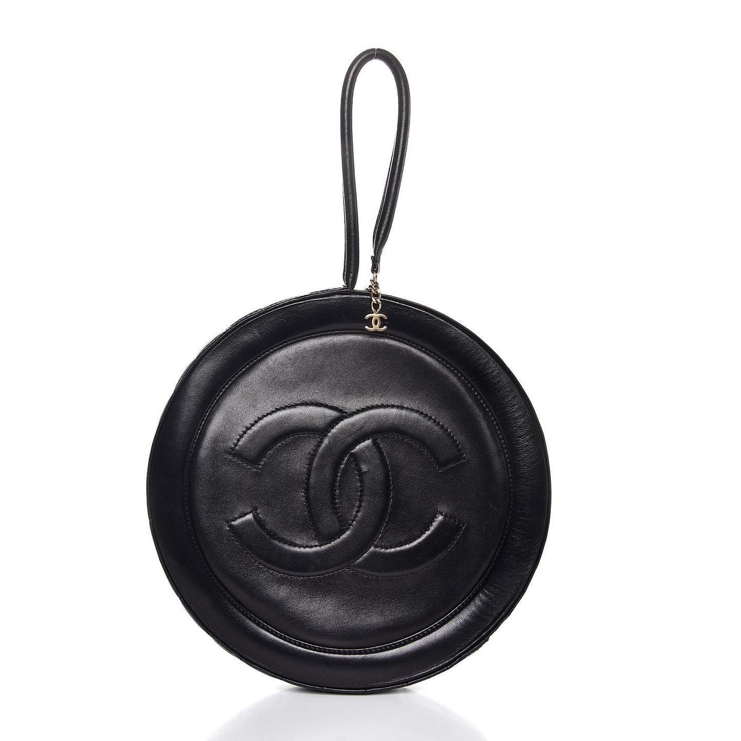 Lambskin Square Quilted Round Shoulder Bag Black