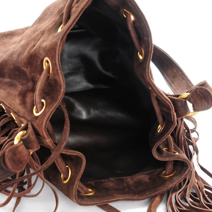 Chanel Suede CC Drawstring Shoulder Bag Dark Brown 6 of 10