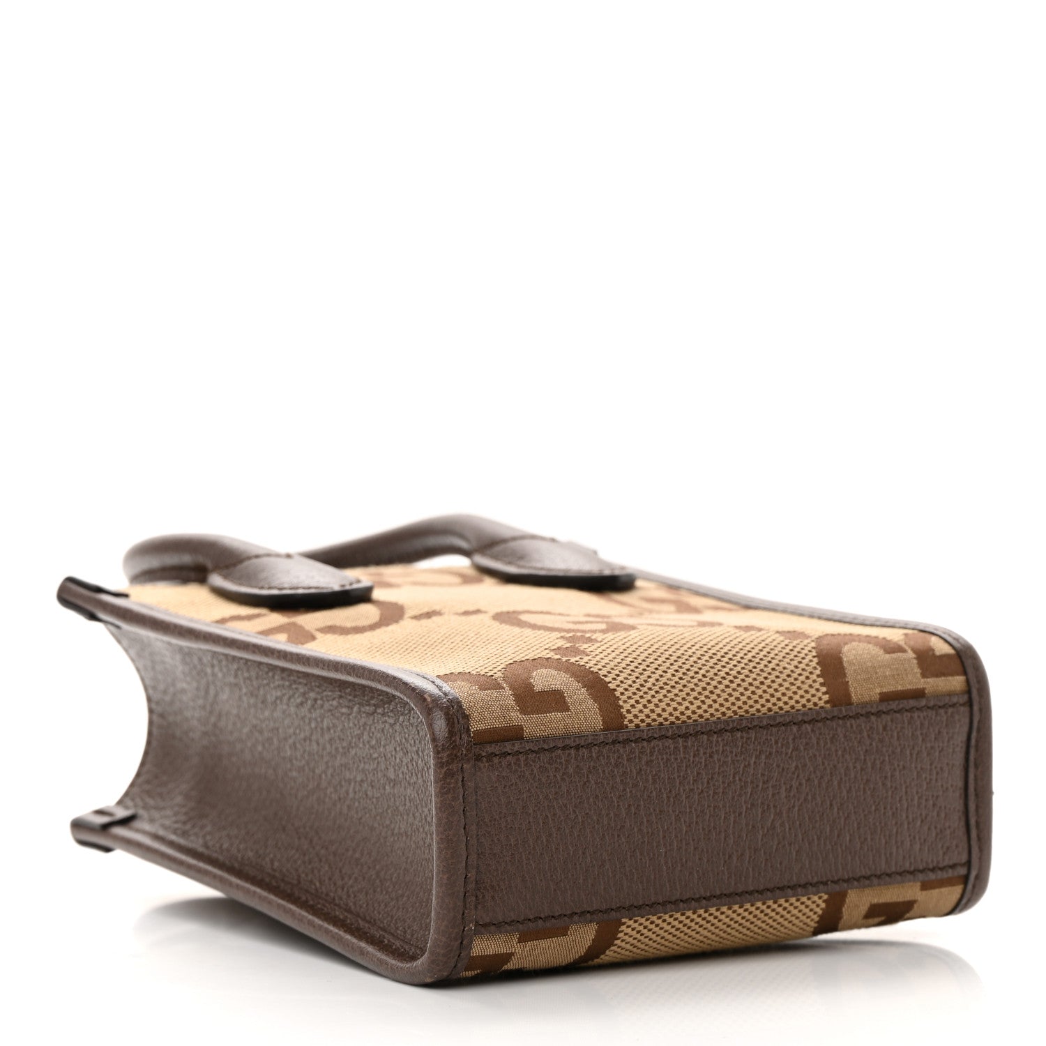 Gucci Monogram Jumbo GG Textured Dollar Calfskin Web Mini Vertical Tote Camel Ebony New Acero 4 of 14