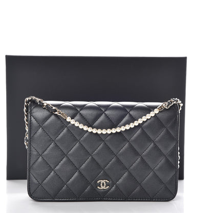 Chanel Iridescent Lambskin Quilted Pearl Wallet On Chain WOC Black 16 of 16