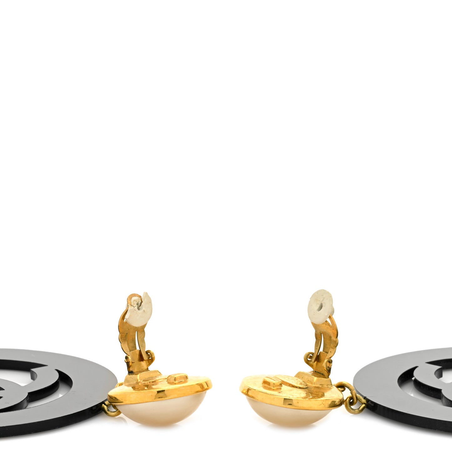 Metal Resin Pearl CC Round Drop Clip On Earrings Gold Black White