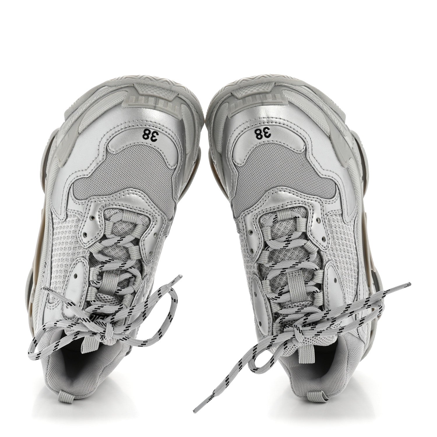 Balenciaga Metallic Fabric Mesh Womens Triple S Sneakers 38 Silver