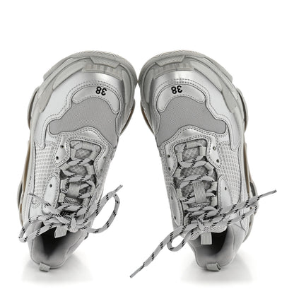Balenciaga Metallic Fabric Mesh Womens Triple S Sneakers 38 Silver 2 of 8