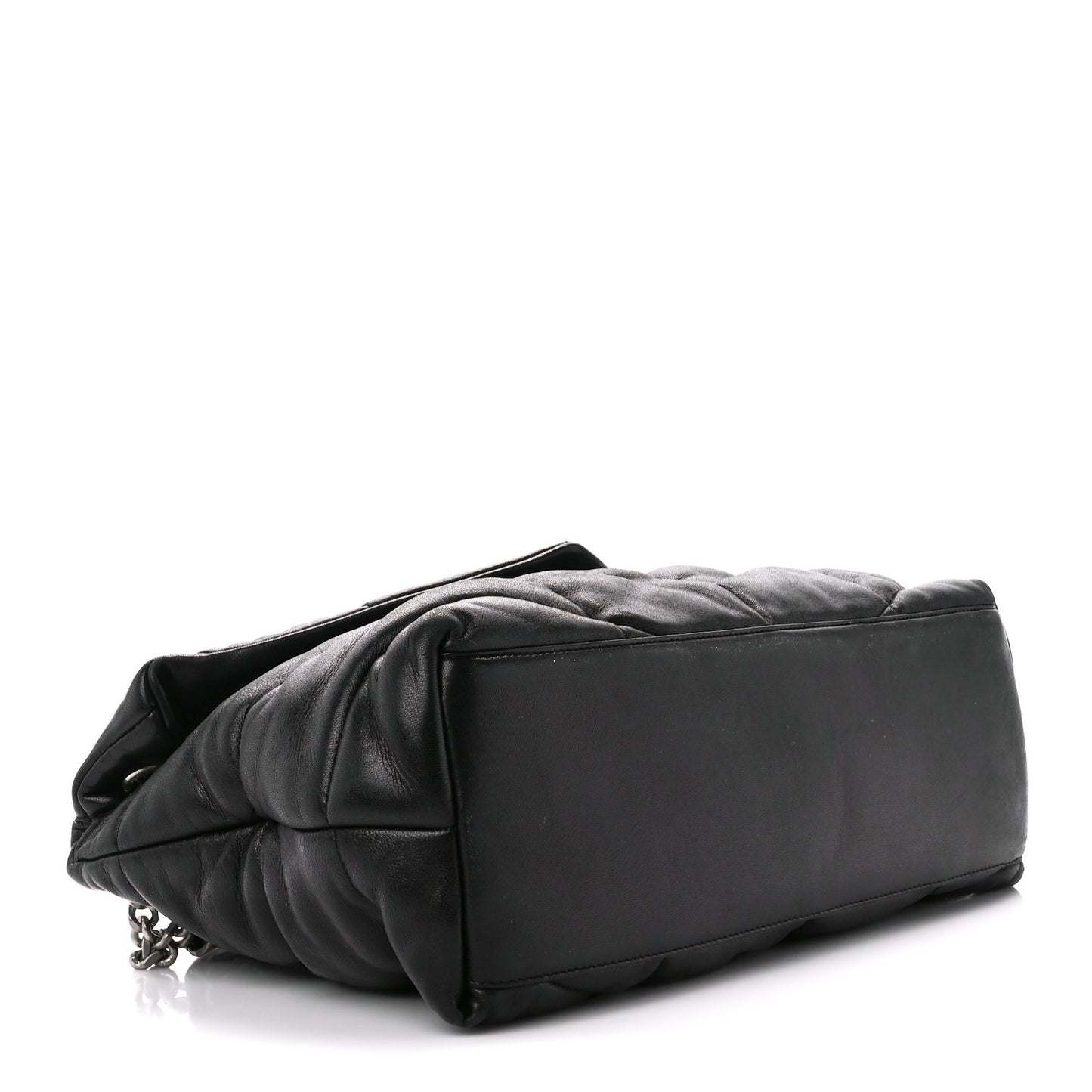 Lambskin Quilted Medium Loulou Puffer Monogram Chain Satchel Black