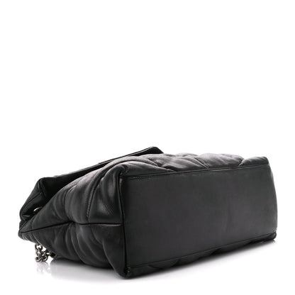 Saint Laurent Lambskin Quilted Medium Loulou Puffer Monogram Chain Satchel Black 4 of 12