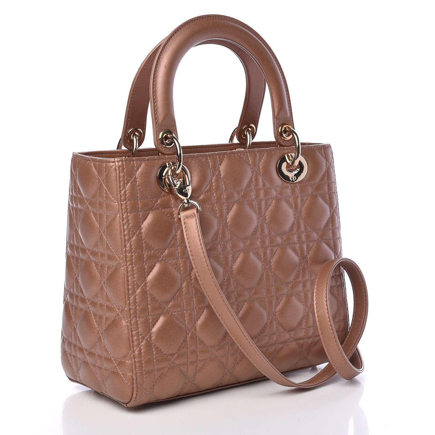 Metallic Lambskin Cannage Medium Lady Dior Bronze