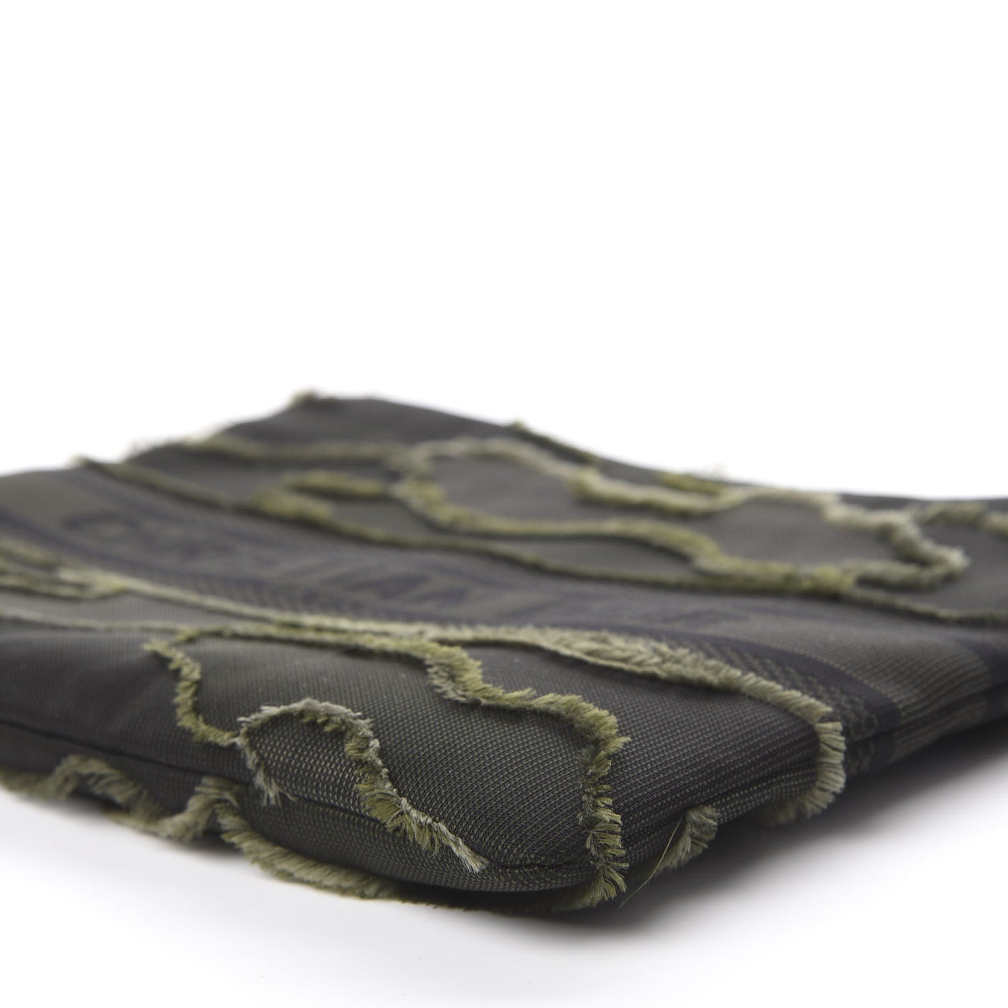 Canvas Embroidered Camouflage Medium Diordouble Zip Pouch Green