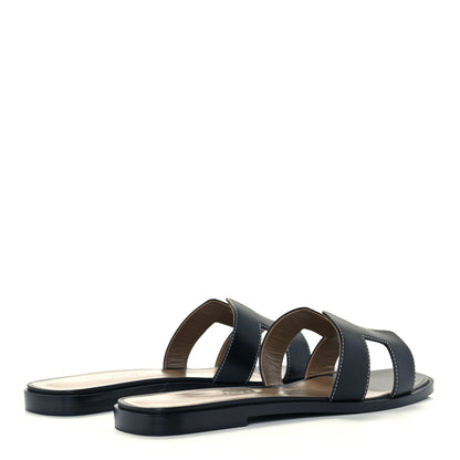 Hermes Box Calfskin Oran Sandals 38 Black 4 of 11