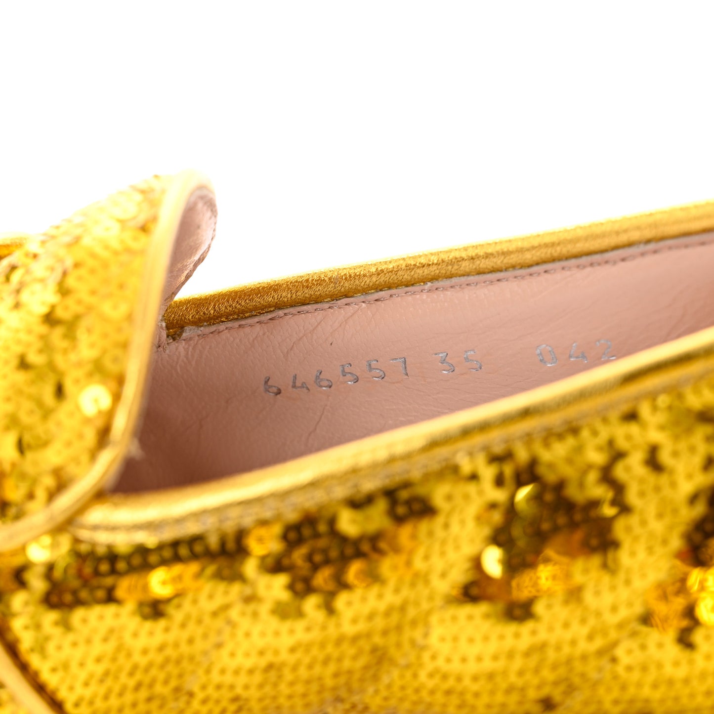 Sequin Satin Matelasse GG Marmont Moccasin Loafers 35 Gold Yellow Giallo Oro Vecchio