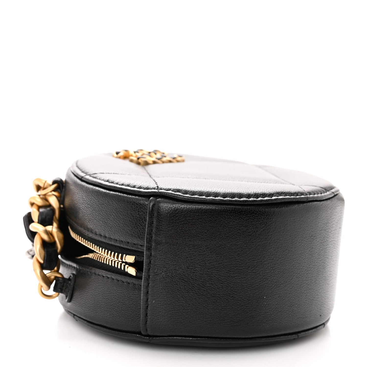 Chanel Lambskin Quilted Chanel 19 Round Clutch With Chain Black 4 of 11