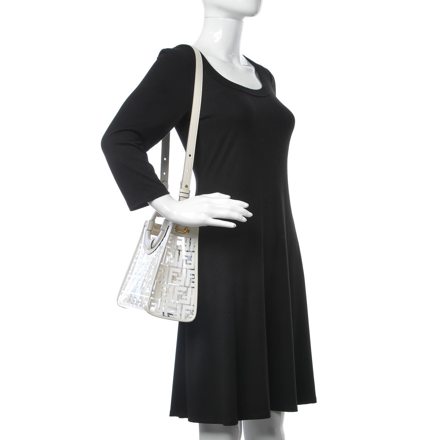 Fendi TPU FF Vitello Century Plexiglass Small Runaway Shopper Tote White 2 of 7