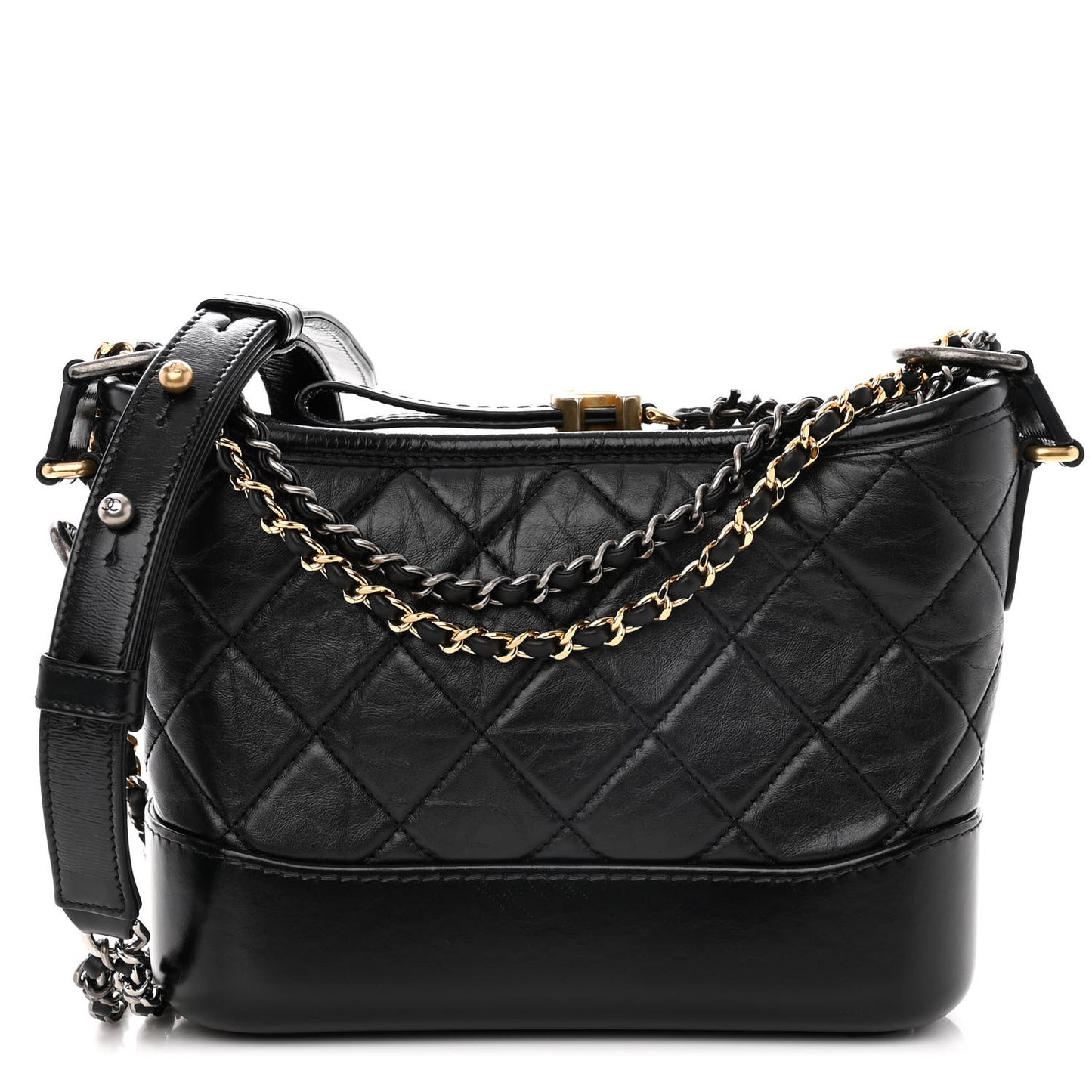 Aged Calfskin Quilted Small Gabrielle Hobo Black