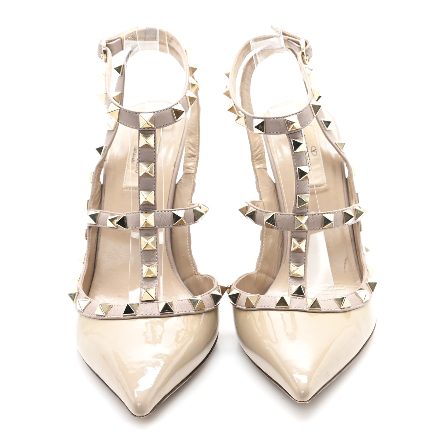 Patent Nappa Rockstud Ankle Strap 100mm Pumps 39 Poudre