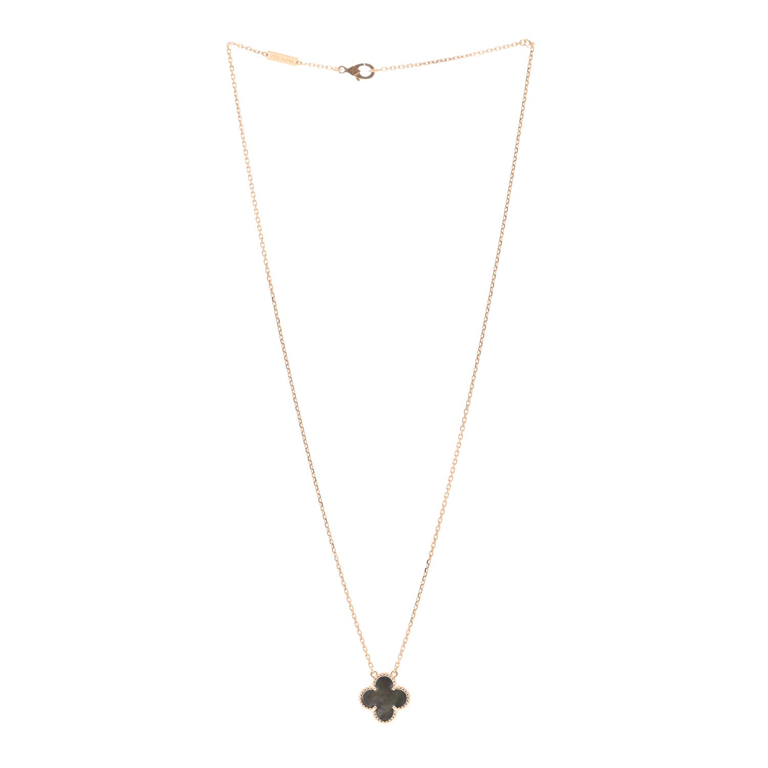 Van Cleef & Arpels 18K Rose Gold Gray Mother of Pearl Vintage Alhambra Pendant Necklace 3 of 5