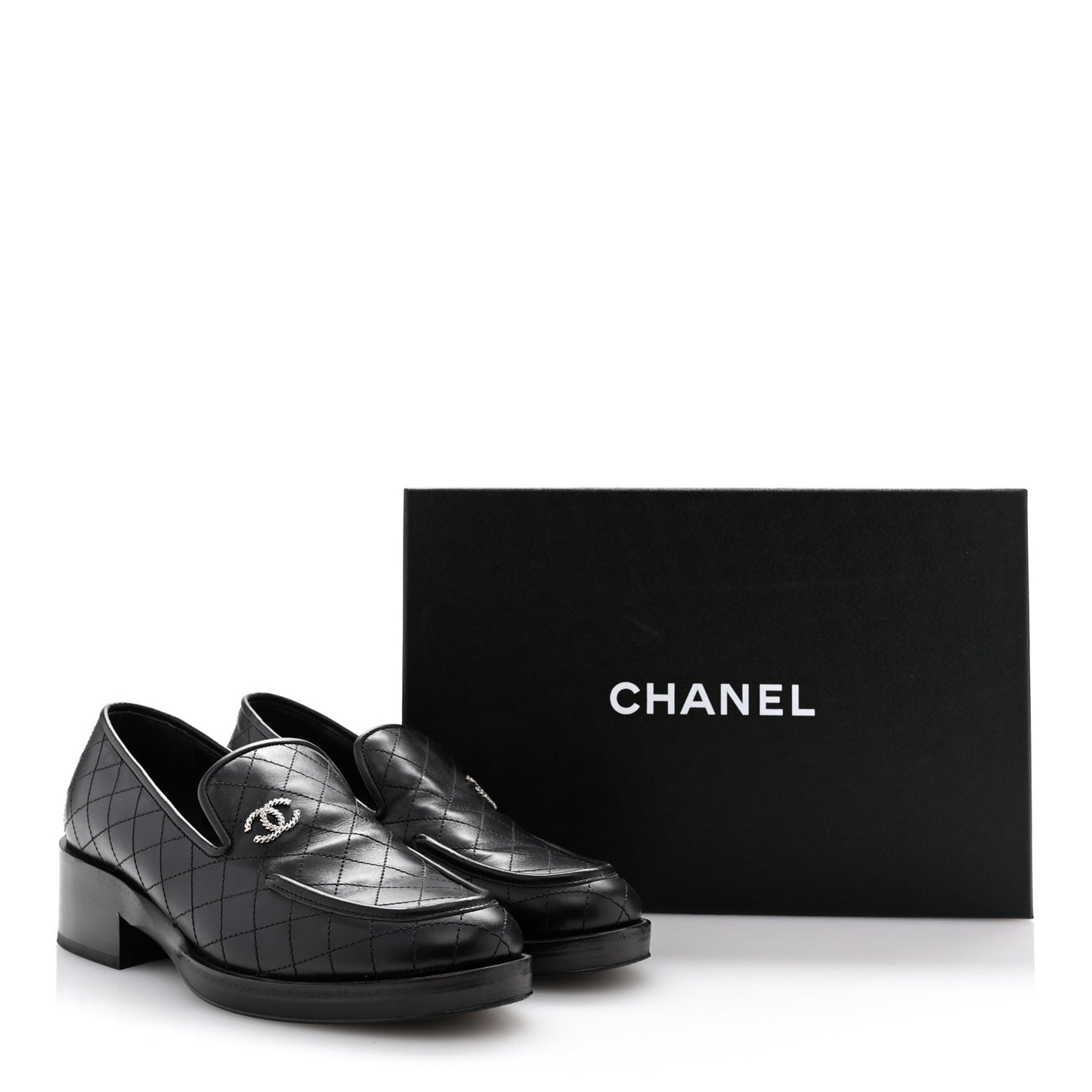 Calfskin Stitched CC Loafers 39 Black