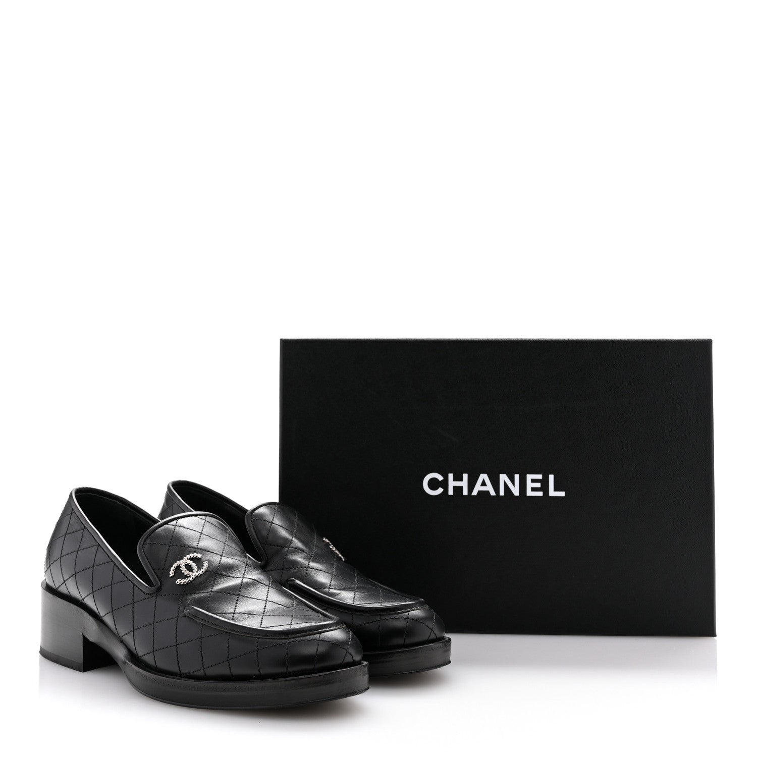 Chanel Calfskin Stitched CC Loafers 39 Black 11 of 11