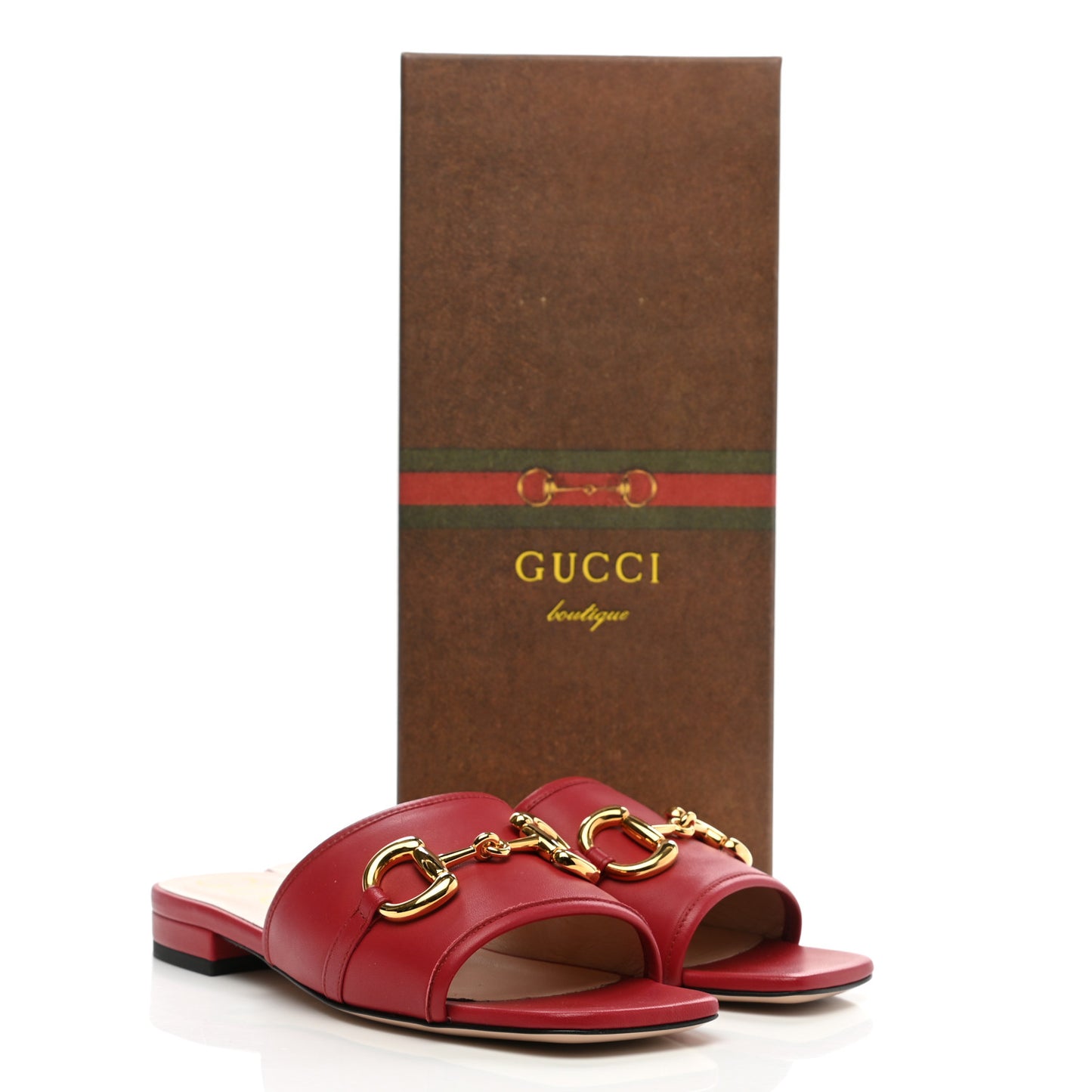 Nappa Horsebit Flat Slide Sandals 37 Red Blood