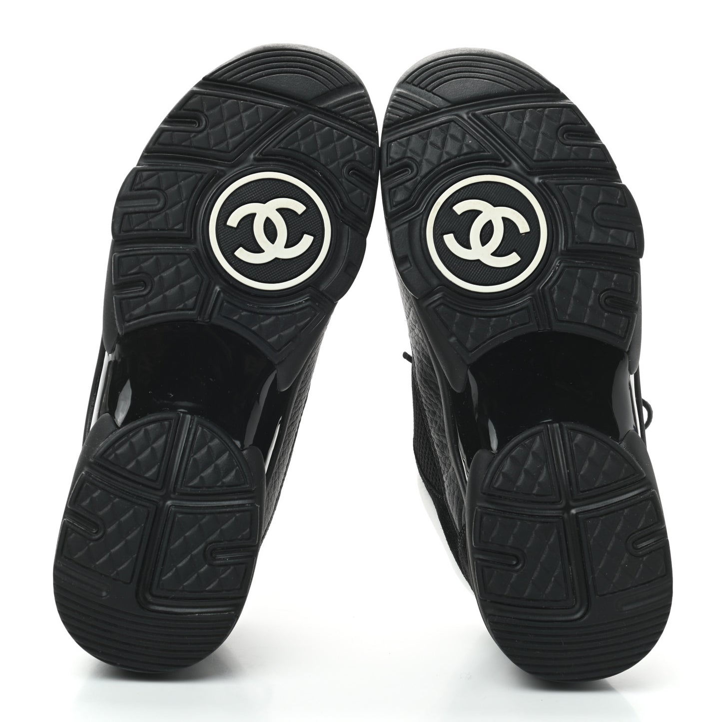 Mesh Suede Grained Calfskin Womens CC Sneakers 38 Black White