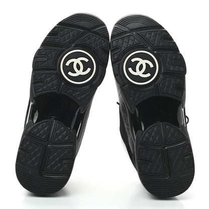 Chanel Mesh Suede Grained Calfskin Womens CC Sneakers 38 Black White 5 of 6