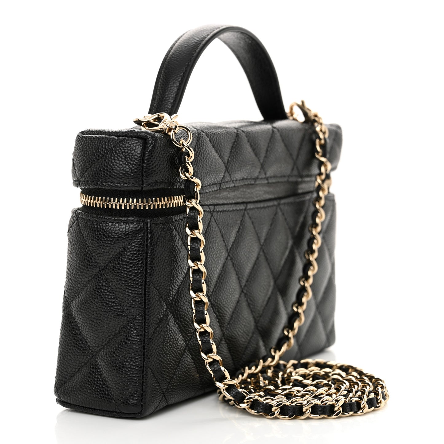 Caviar Quilted Top Handle Slim Vanity With Chain Black