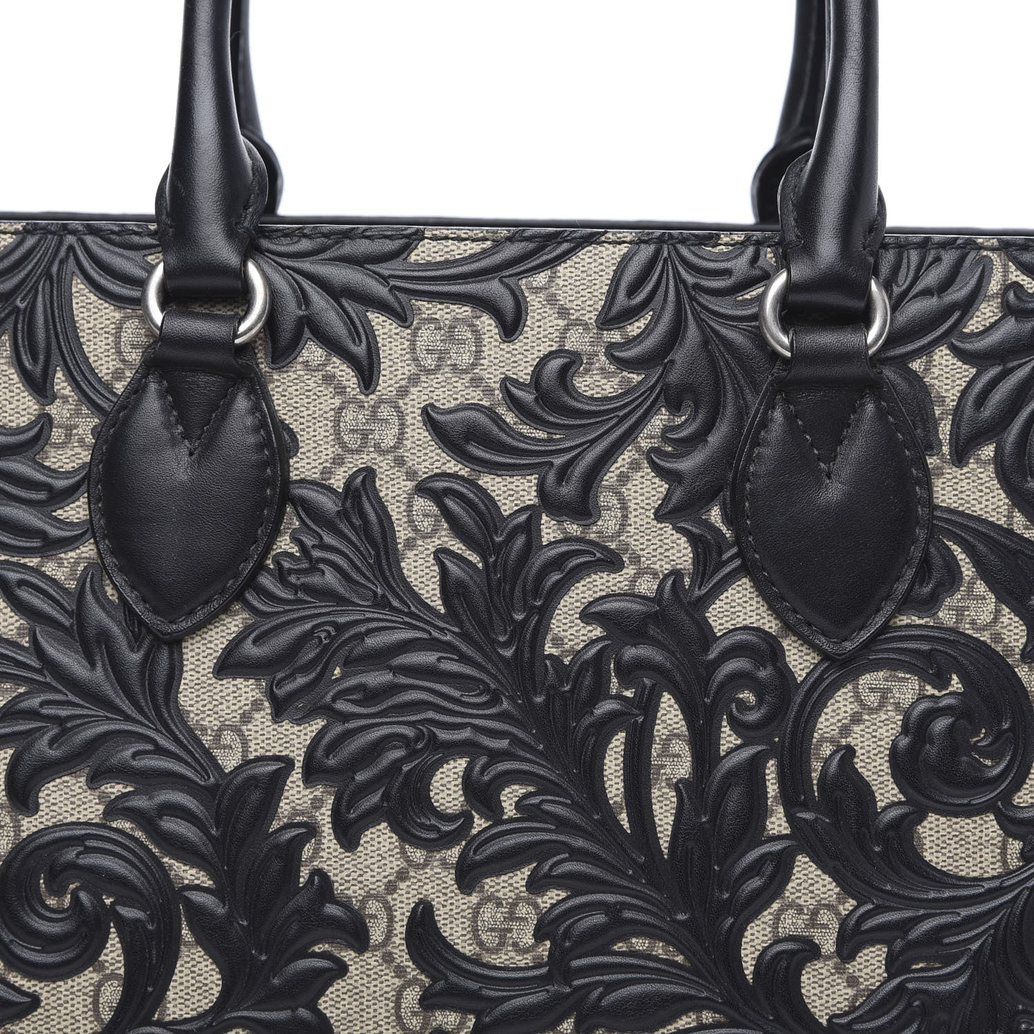 Gucci GG Supreme Monogram Arabesque Small Top Handle Bag Beige Black 15 of 17