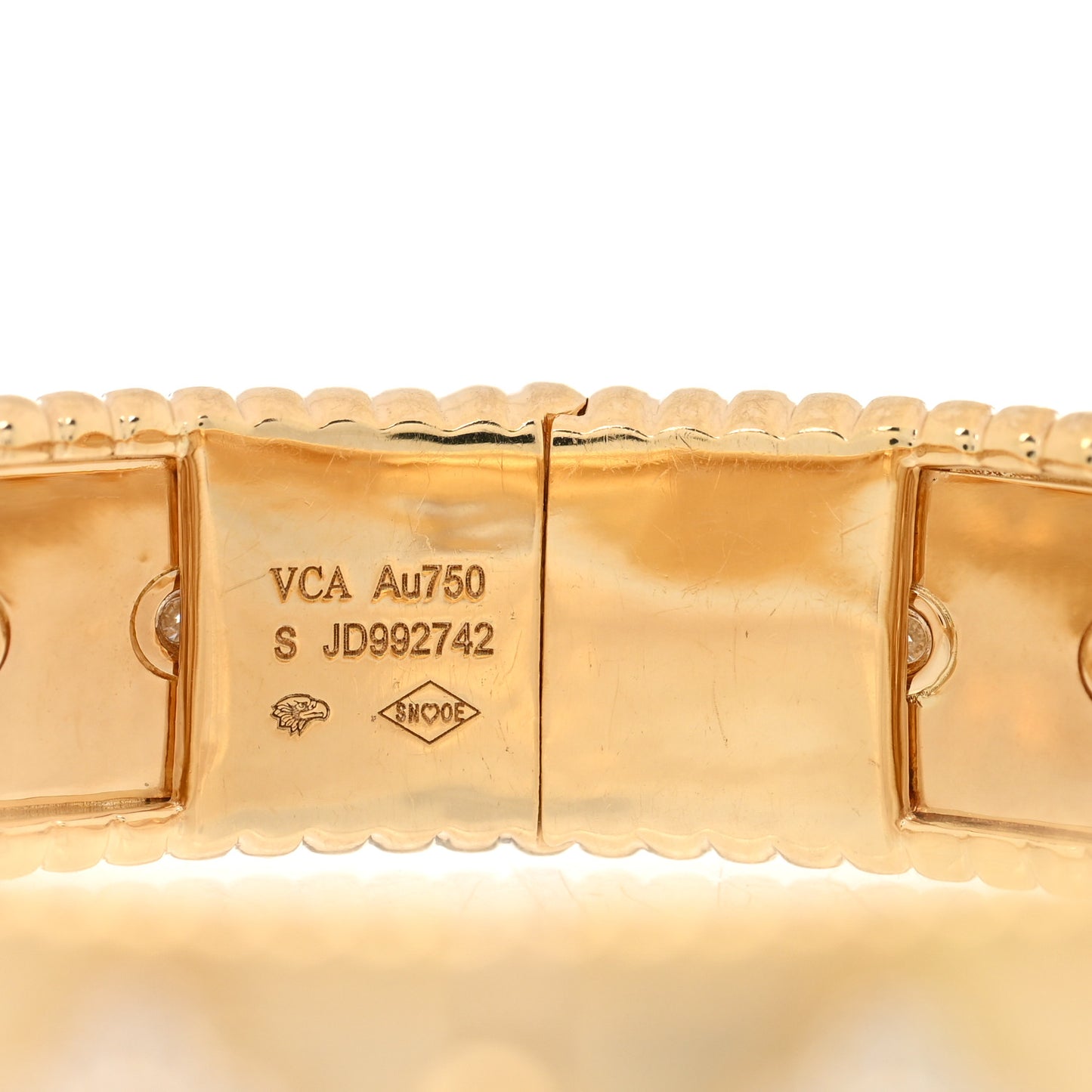 18K Yellow Gold Diamond Perlee Clovers Bangle Bracelet S