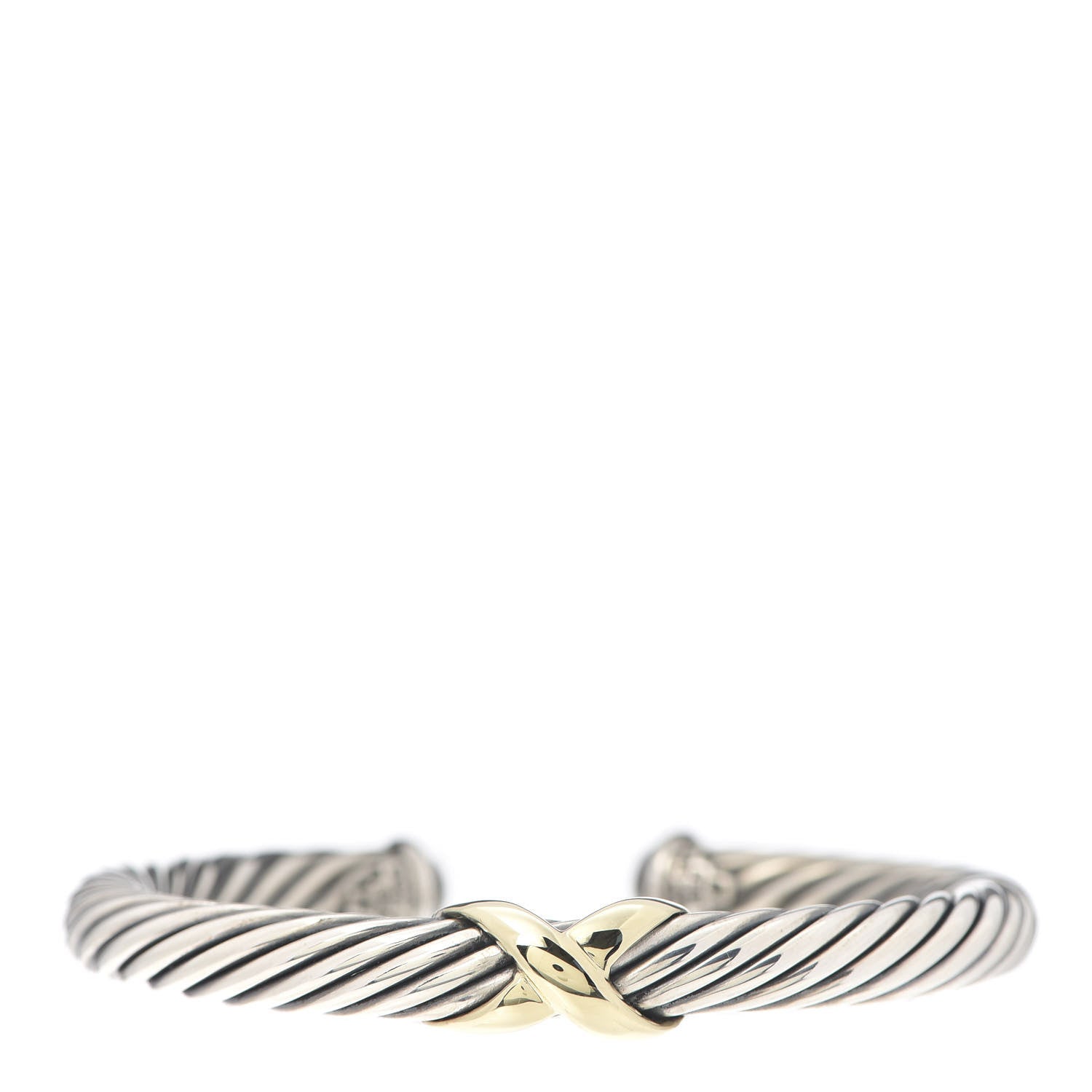 David Yurman Sterling Silver 14K Yellow Gold 7mm X Station Cable Bracelet 1 of 5